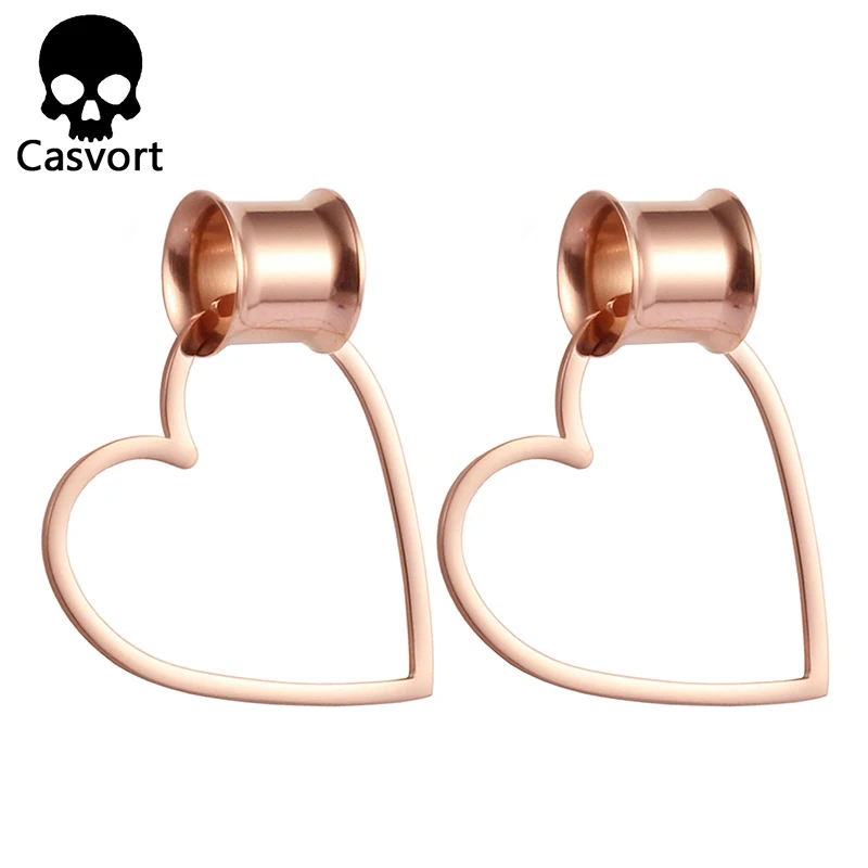rose gold Casvort новые съемные в форме сердца Висячие беруши пирсинг ювелирные изделия для тела из нержавеющей стали ушные Датчики Тоннели носилки - Окраска металла: rose gold