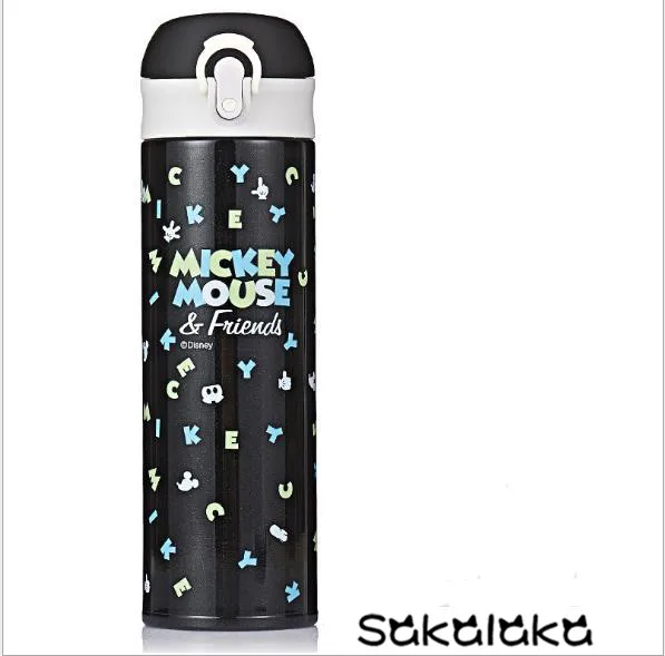 Black Disney Микки Маус 500 нержавеющая сталь двухслойная термоизоляция бутылка 304 мл - Цвет: Black