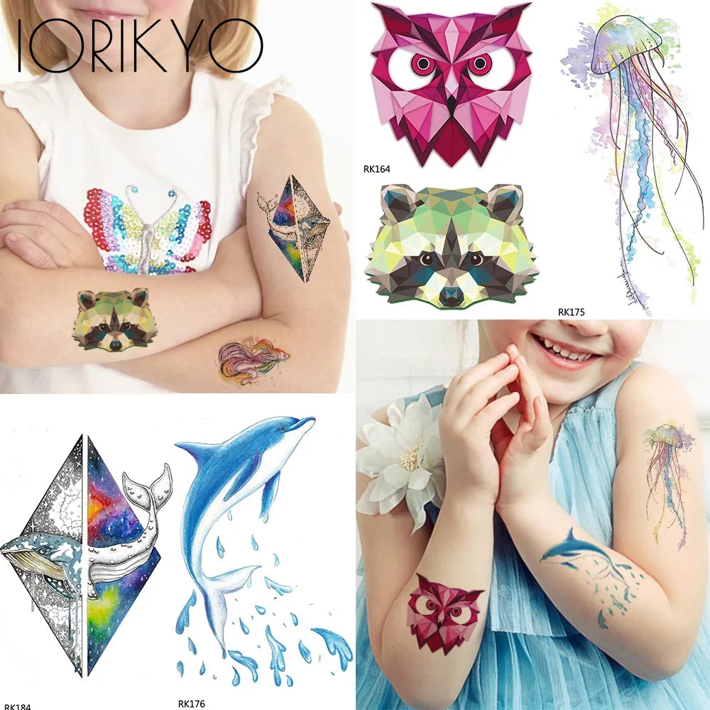 

Lovely Kids Arm Tattoo Stickers Women Body Temporary Cartoon Tattoo Children Whale Waterproof Tatoos Watercolor Ocean Xmas Gifts
