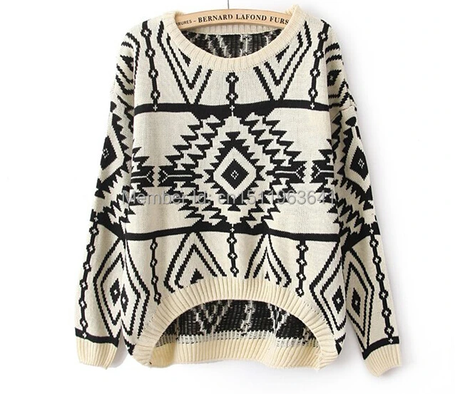Free shipping 2014 branded new retro street base pullovers European/American pop art geomotric pattern sweater women tops WS011 | Женская