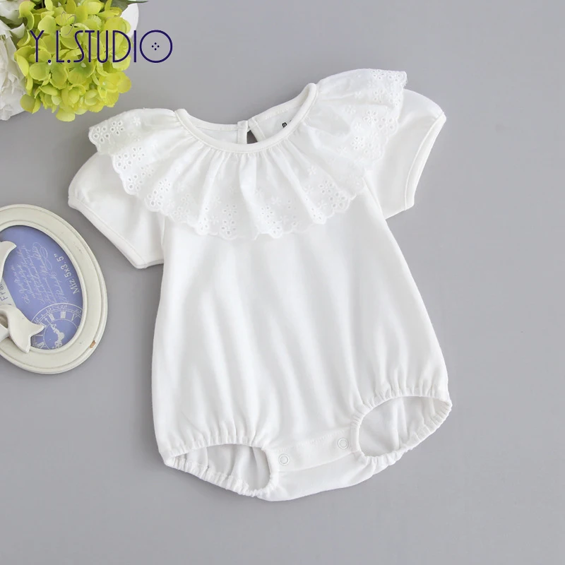 

Baby Clothing Summer Baby Girls Boys Short Sleeve Romper Lace White Cotton Toddler Jumpsuit Newborn One-piece 3M 6M 9M 12M 18M