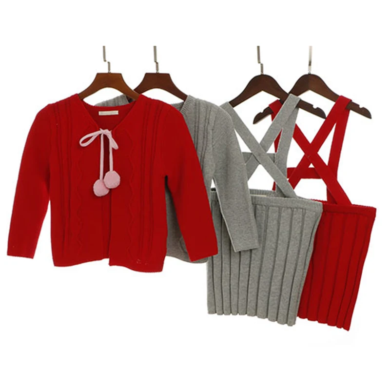 Свитер для маленьких девочек кардиган Детская вязаная юбка на подтяжках с