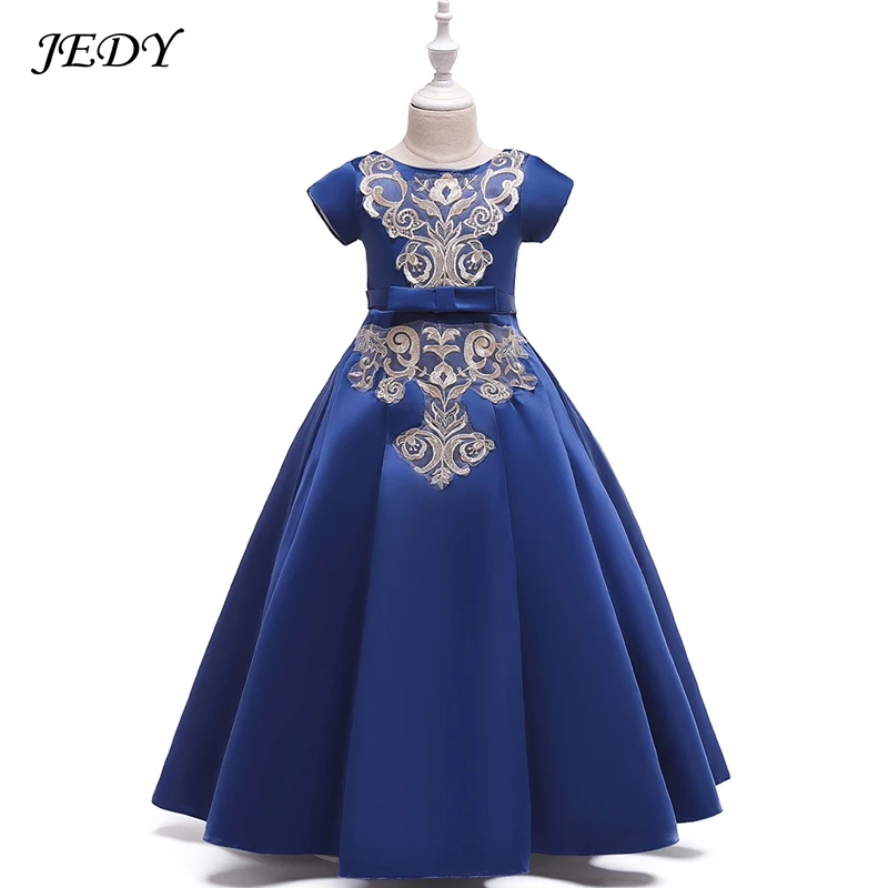 5 To 17 Years Old Girls Satin Embroidered Full Dress Elegant Kids Princess Wedding Party Long Dresses Baby Host Costume 2019 New | Детская