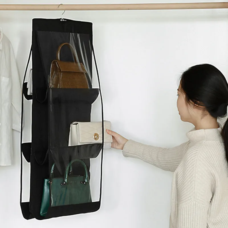 6 карманная Складная подвесная сумка-Органайзер для гардероба шкафа прозрачная