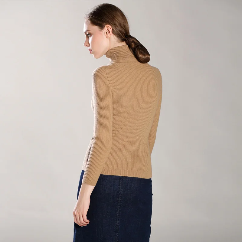 Women's 35% Cashmere Turtleneck Allover Ribbed Pullover Slim Solid Trend Colors Multi Base Model Sweater For Women Jumper 2018 | Женская