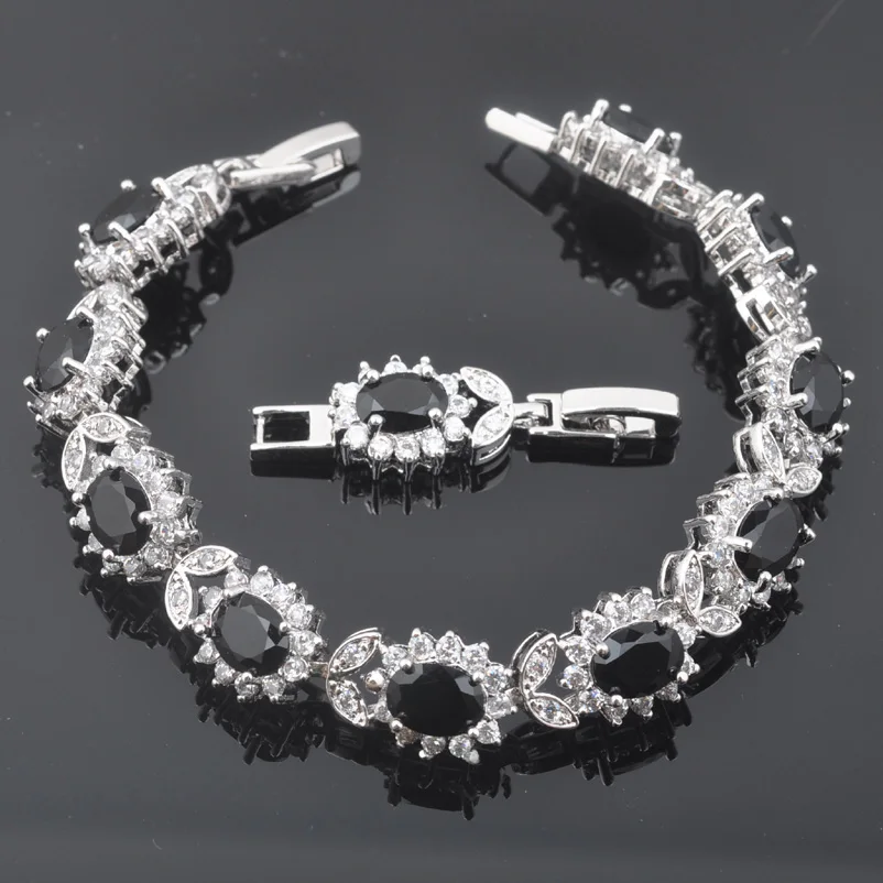 Новинка черный камень кубический цирконий серебряный цвет для женщин ювелирное