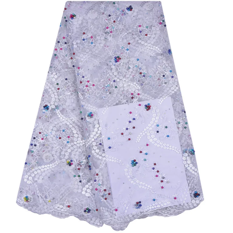 Последний стиль белое кружево с декоративными бусами ткань 2018 Мода Африканский