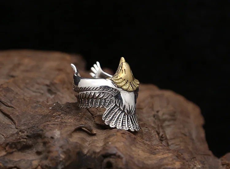 Vintage Indian Style Eagle Cuff Ring Men 100% Solid 925 Sterling Silver Designer Jewelry Free Gift Box Top Quality 10.7g | Украшения и