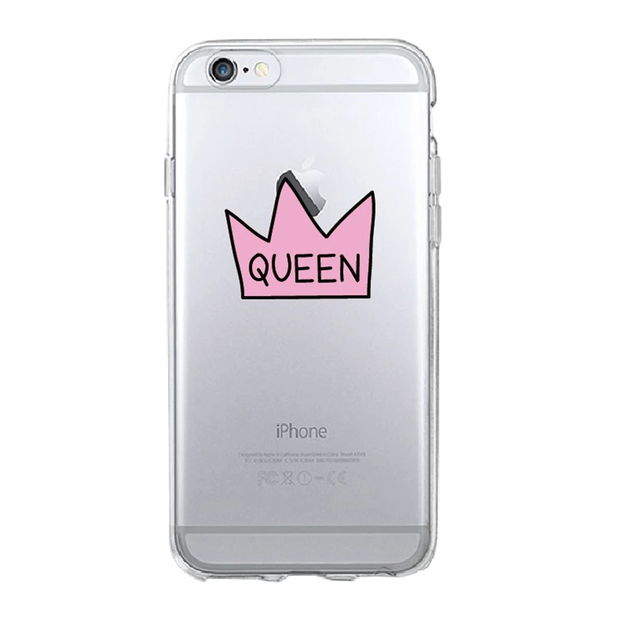 Cute Crown King Queen Phone Case For iPhone 6 6S Plus Transparent Soft Silicone Back Cover 7 8 X Capa Coque |
