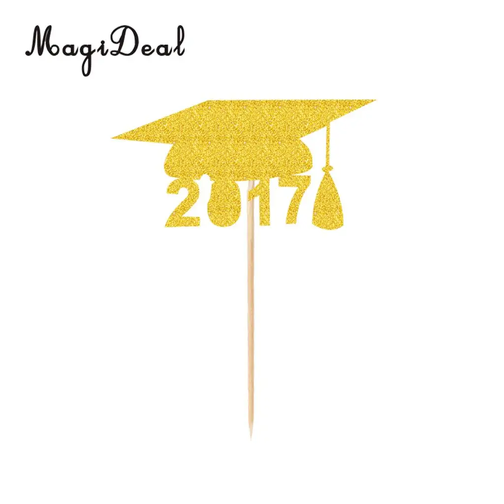 MagiDeal Новинка 20 шт. сделай сам блестящие золотые 2017 Выпускной Кепки Еда Muffin торт