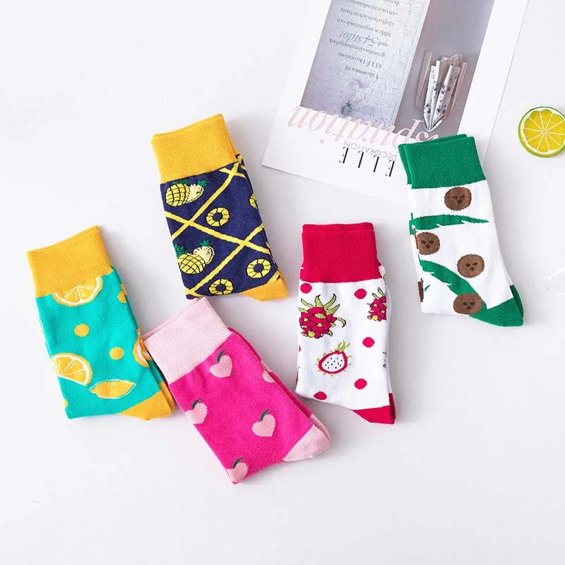 [EIOISAPRA] Повседневные носки конфетных цветов с мультяшными фруктами женские