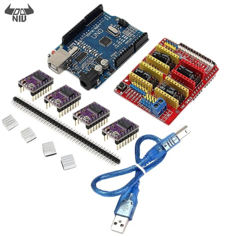 Экран расширительной платы DANIU CNC + плата R3 драйвер 4 X DRV8825 комплект USB кабеля для 3D