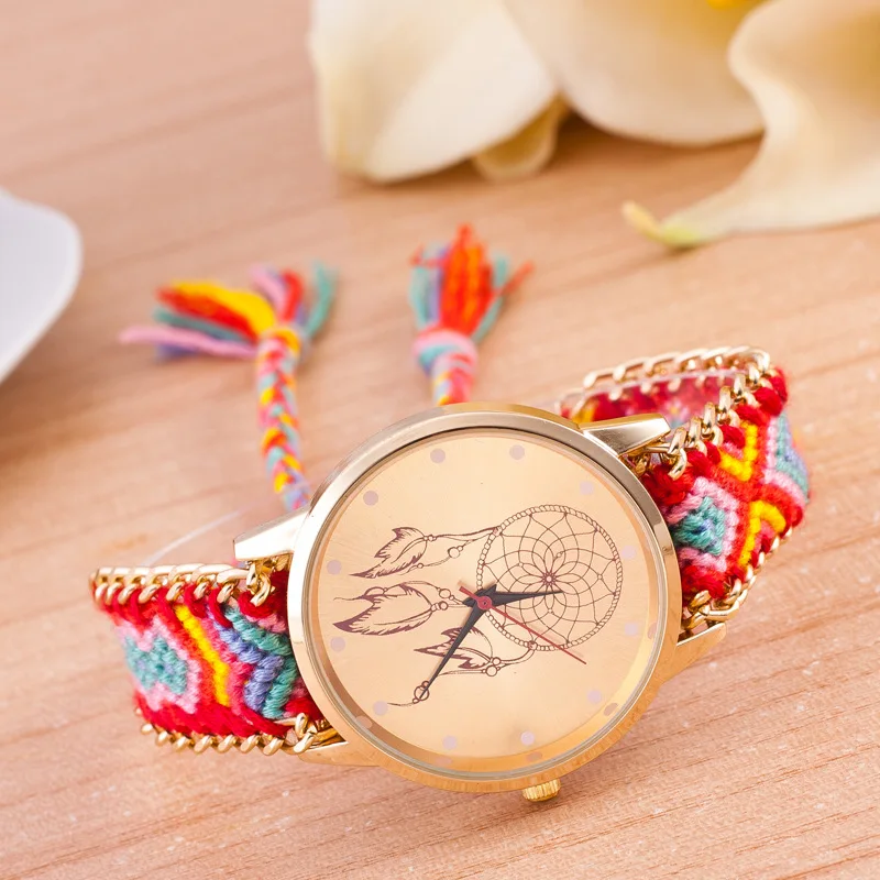 Ткать Мечтатель шар Pattern Женщины Часы Дамы Браслет Наручные Мода Платье