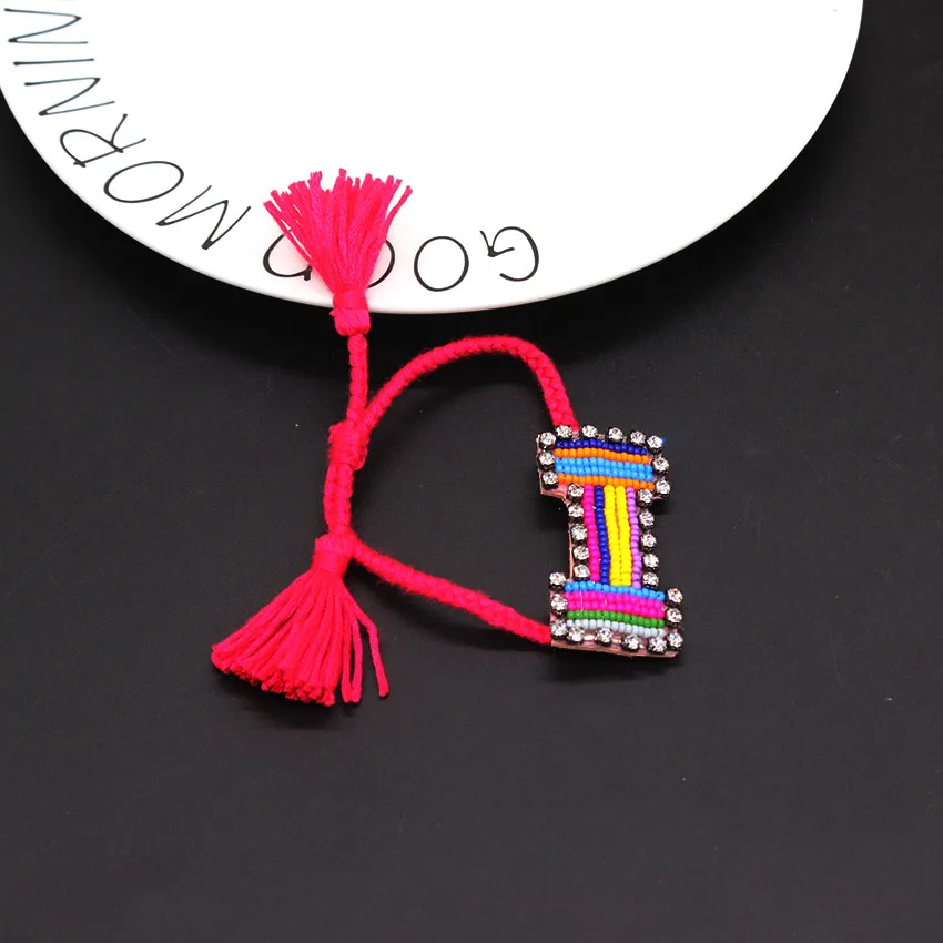 Изготовленные по заказу буквы Boho Bib Bohemia Boho ручной работы Плетеные браслеты винтажная хлопковая веревка Этнические браслеты с подвесками 275 - Окраска металла: I