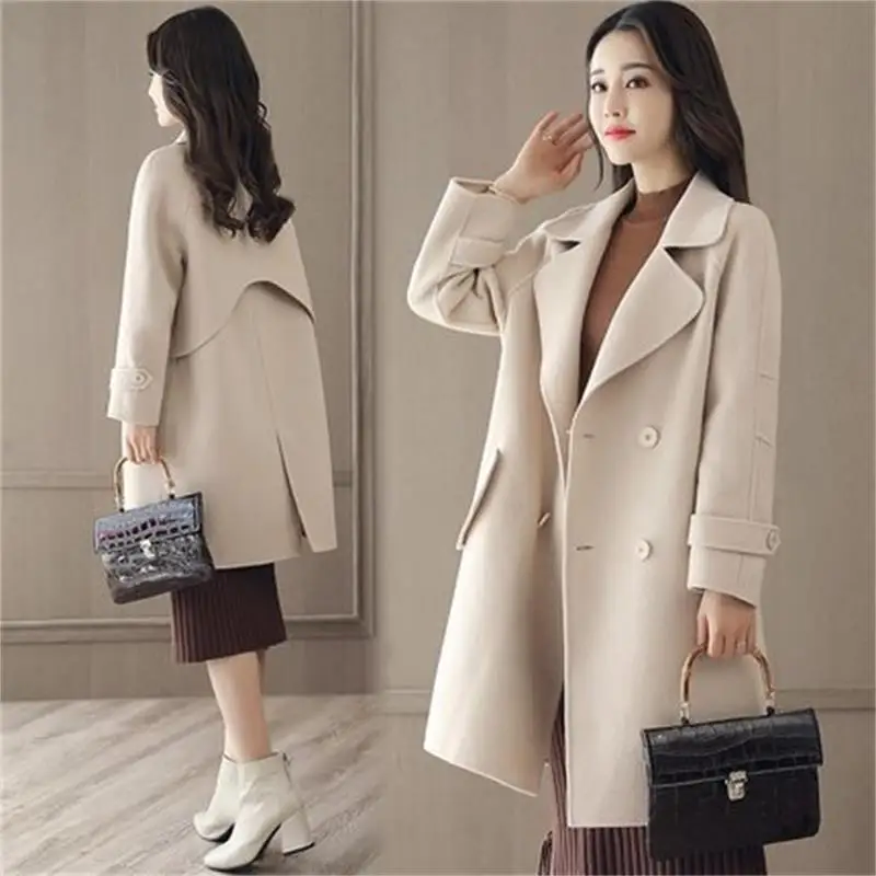 Женское свободное шерстяное пальто в стиле ретро большие размеры Осень-зима 2019 |