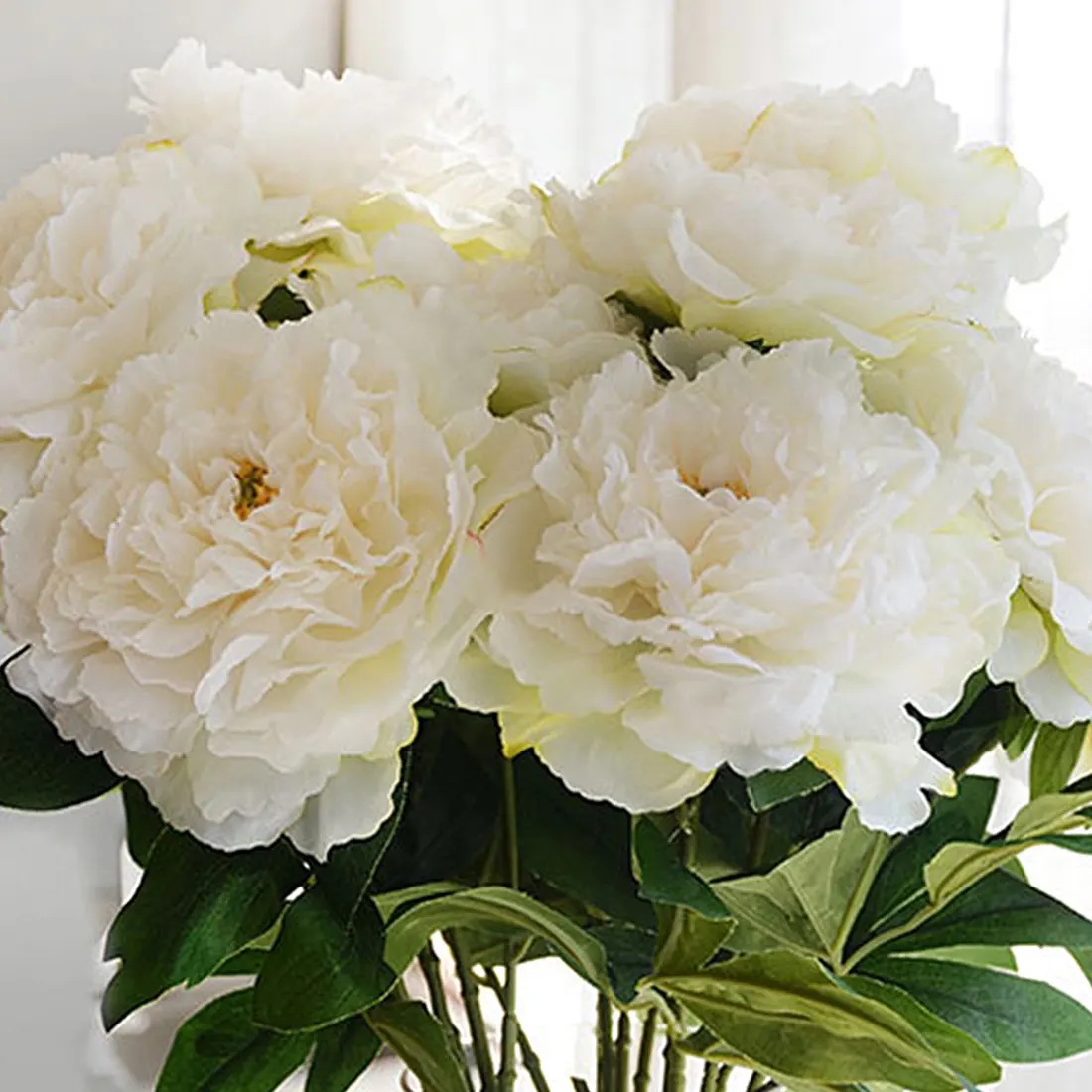 Natural Lifelike 5 Heads Artificial Flower Hydrangea Peony Bridal Bouquet Silk For DIY Home Party Decor with Green leaf | Дом и сад