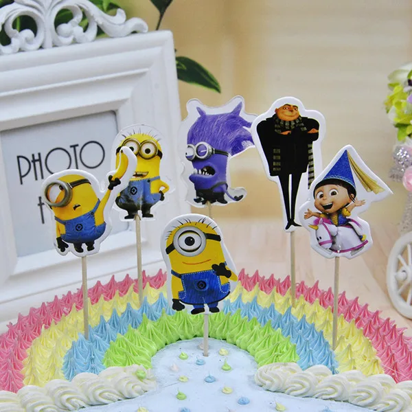 Minion 24 шт. Белоснежка Принцесса Dupcake топперы флажки для торта Baby Shower День рождения поставки торт декоративные шляпы с палочками - Цвет: Minion
