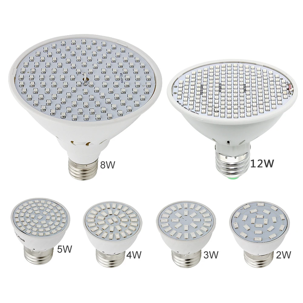 60 126 200 12 Вт светодиодный Grow Light клип Фито E27 2835 5730 SMD лампы для растений-цветочниц на свадьбе, для гидропоники системы Крытый садовый парник
