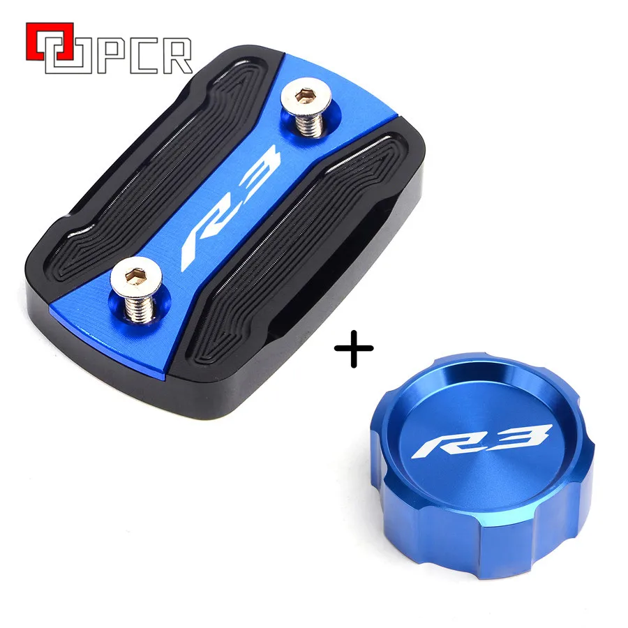 Front and rear blue Логотип R3 велосипед передний и задний тормоз цилиндр для жидкости мастер Крышка Резервуара Кепки для Yamaha YZF-R3 YZF R3 ABS - Цвет: Front and rear blue