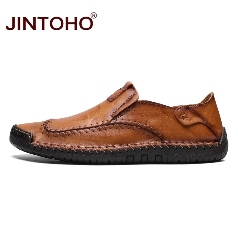 Мужская обувь JINTOHO из натуральной кожи без шнуровки модные мужские туфли