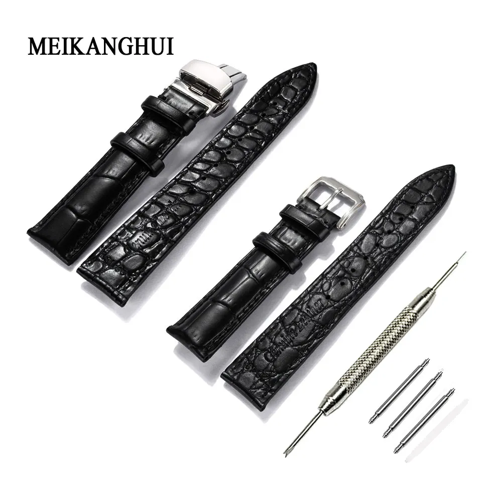 12 14 16 18 20 22 24 мм кожаный черный темно-коричневый розовый белый классический ремешок для часов с крокодиловым рисунком для Rolex Omega IWC