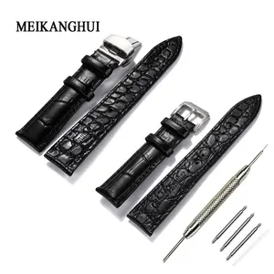 Ремешок кожаный для часов Rolex Omega IWC, классический браслет с крокодиловой текстурой, чёрный темно-коричневый розовый белый, 12 14 16 18 20 22 24 мм