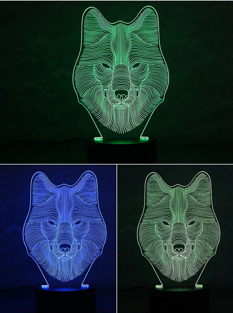 USB Powered Wolf 3D ночник светодиодный настольная лампа Новинка подсветка Сенсорное