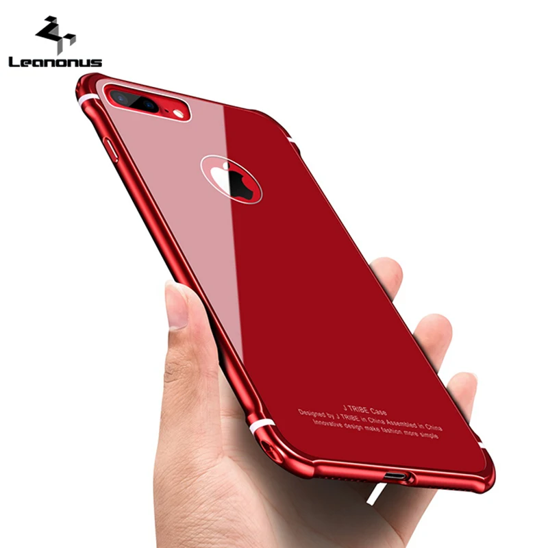 Leanonus New Case For iPhone 8 8Plus Luxury Aluminum Bumper+ Back Tempered Glass Armor Casing Cover for Plus 7Plus |