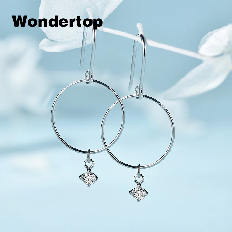 Wondertop authenticl стерлингового серебра 925 большой круг с ясно кубический циркон