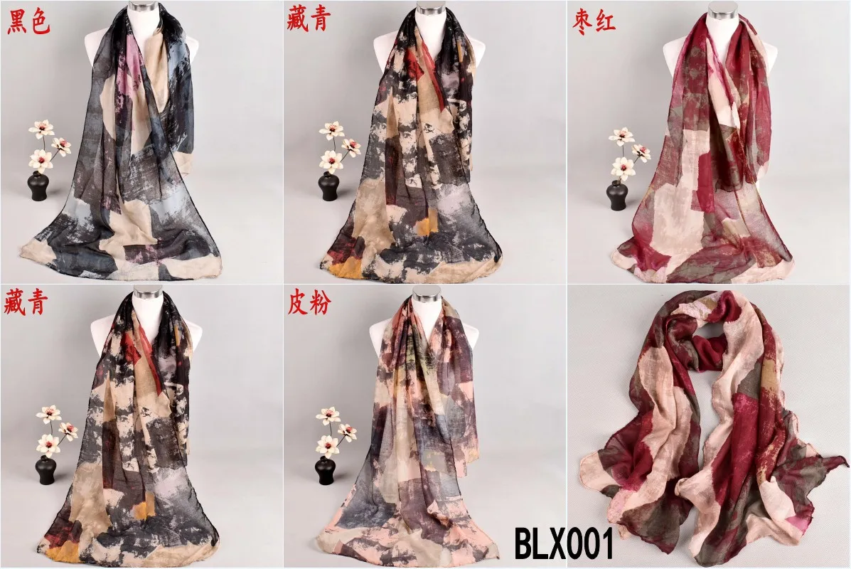 Женский зимний шарф из хлопка и льна Тонкие шарфы с цветочным узором винтажная