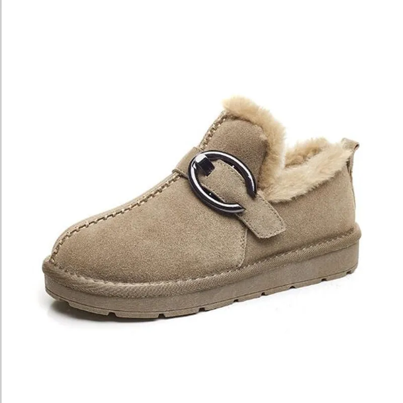 Зимние ботинки Женские кожаные короткие Нескользящие на плоской подошве