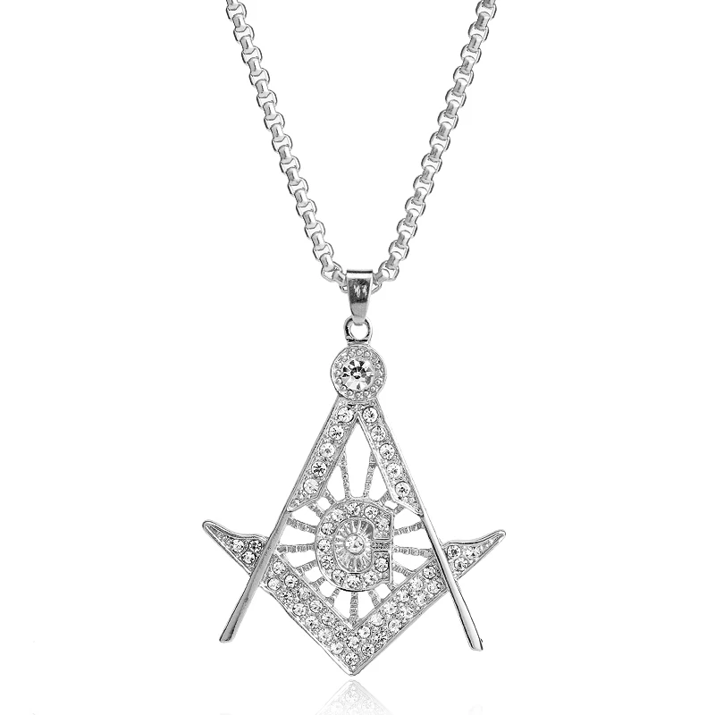 MQCHUN ожерелья в стиле хип хоп золотого и серебряного цвета масонские Freemason сверкающие с компасом G подвески