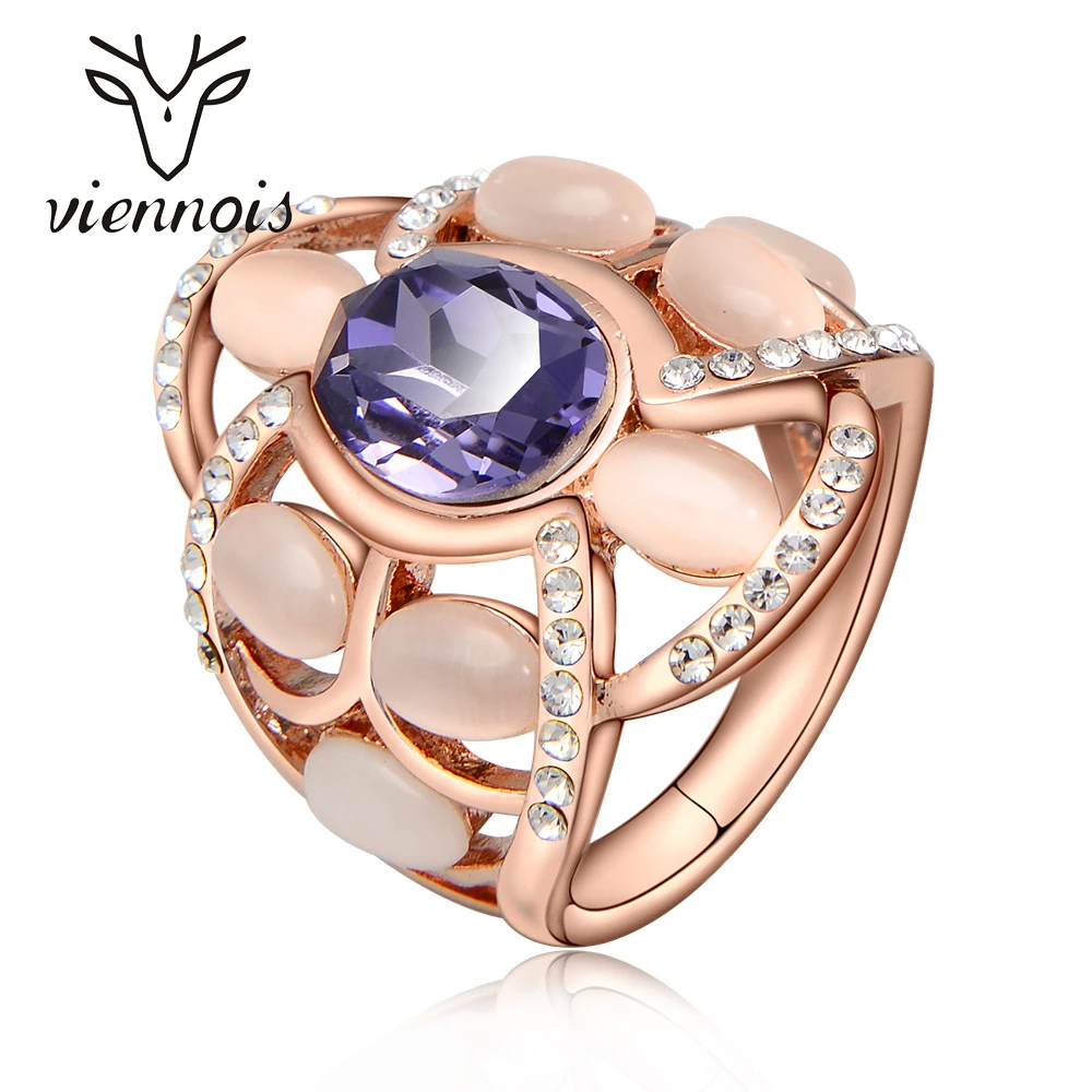 Viennois модные кольца с фиолетовыми кристаллами покрытые розовым золотом для