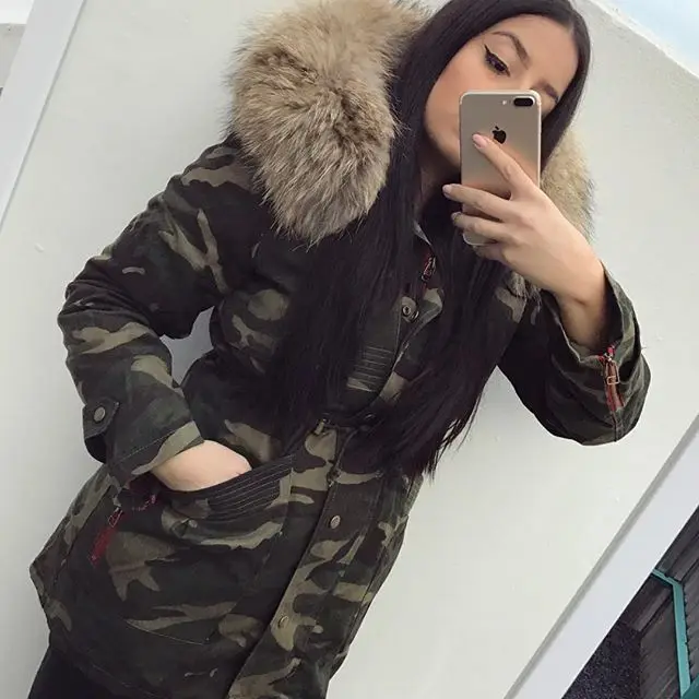 Женская новая шуба из натурального Лисьего меха Одежда Паркер большой меховой воротник пальто кроличий мех подкладка зима теплый Европейский уличный стиль - Цвет: picture color