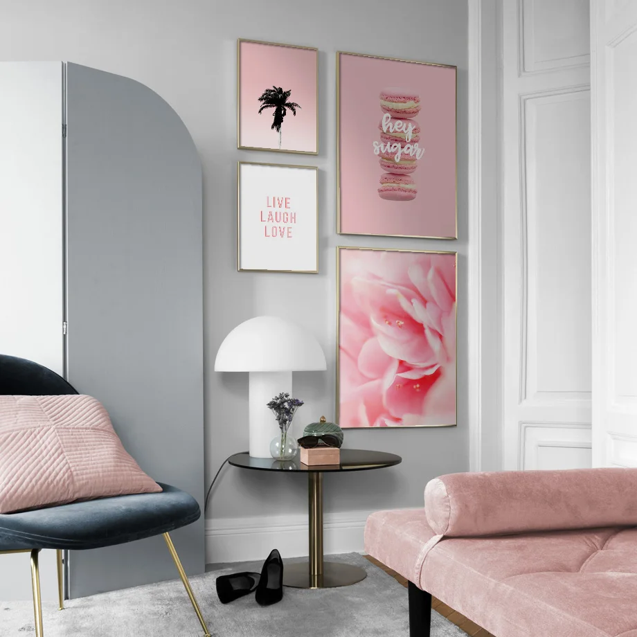 Розовые цветы Макарон леденец кокосовое дерево настенная Картина на холсте