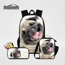 Dispalang 3 Pcs/set Women Backpacks Pug Animal Print Schoolbag Pencil Bag For Teenagers Student Book Bag Boys Girls Satchel