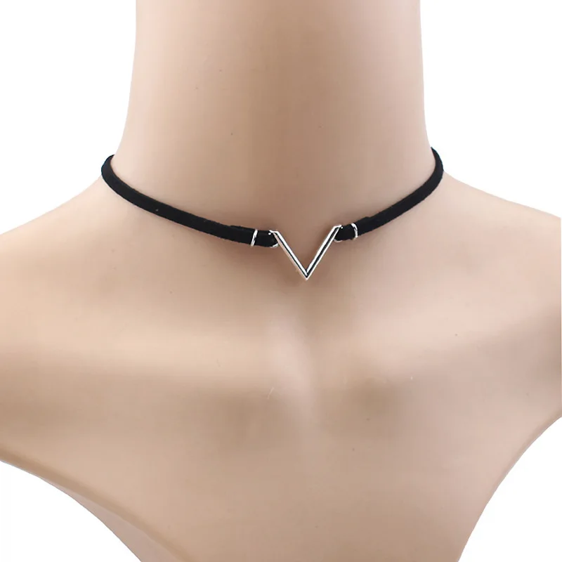 Простое корейское короткое кожаное ожерелье V образной формы Женский Бархатный