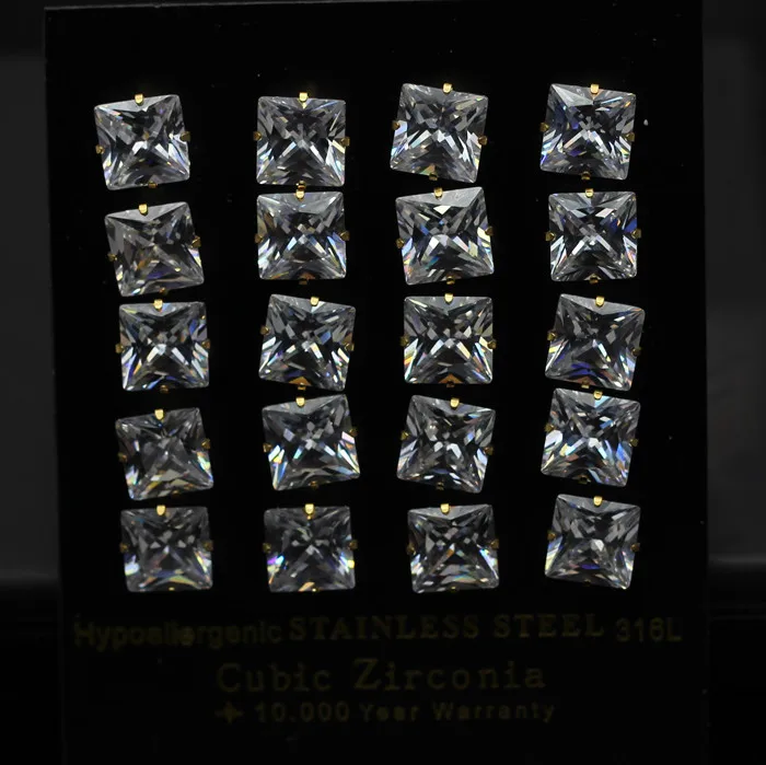 LUXUKISSKIDS 3-10mm 10pairs/lot Kids Clear Stud Earrings For Women Men Square Zircon Stainless Steel Earings SetFashion Jewelry | Украшения