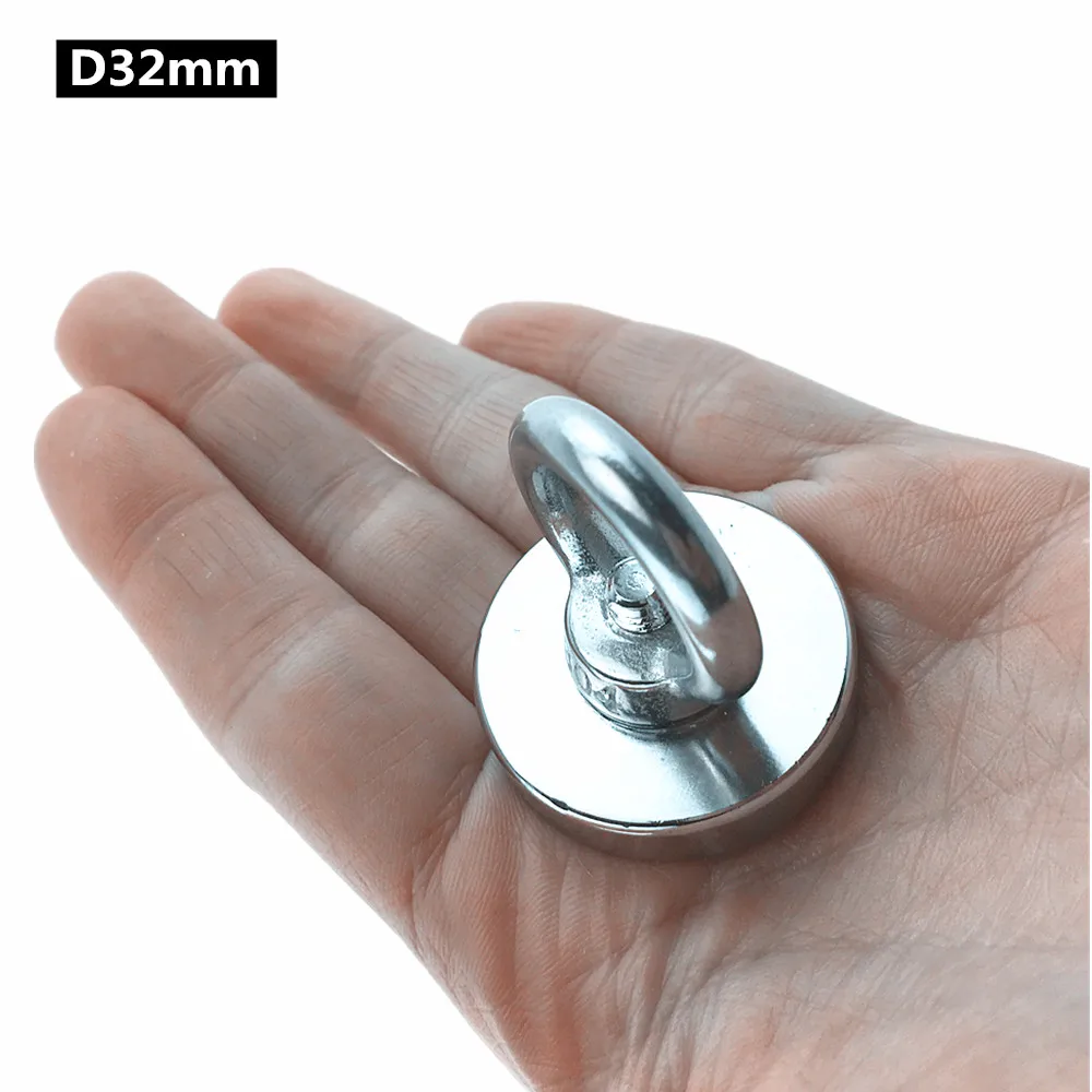 D32mm Неодимовый магнит крюк сильный Мощный спасательный магнит горшок с кольцом рыболовные снасти, морской спасательное оборудование тяговое крепление - Цвет: D32mm