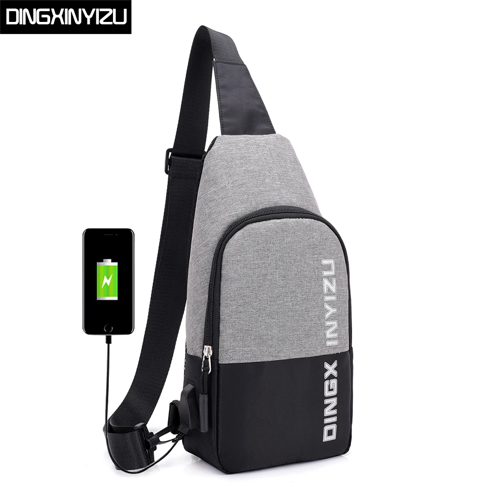 Dingxinymizu USB зарядка Мужская нагрудная сумка дорожная через плечо повседневный
