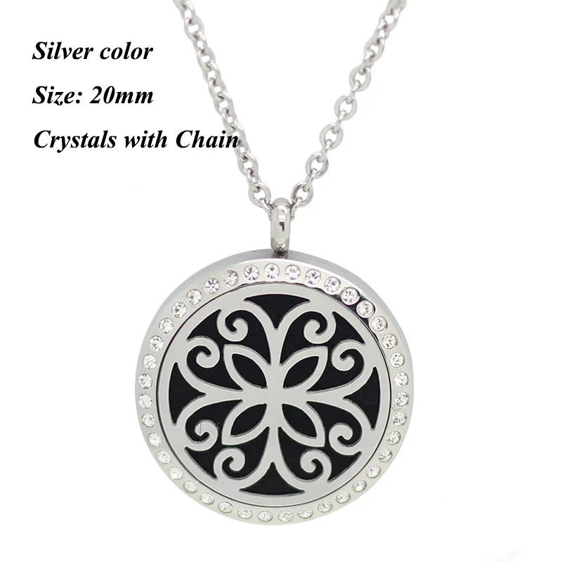 20mm silver stone 20 мм 25 мм 30 мм диффузор эфирного масла Neacklace 316l из нержавеющей стали для духов ожерелье с медальоном с кристаллами и 5 подушечками - Окраска металла: 20mm silver stone