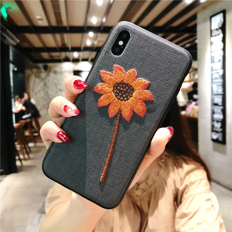 Модные 3D рельефные тканевые чехлы с вышивкой для iPhone X, цветочный чехол для iPhone 8, 7, 6, 6S Plus, X, XS, XR MAX Funda - Цвет: 6