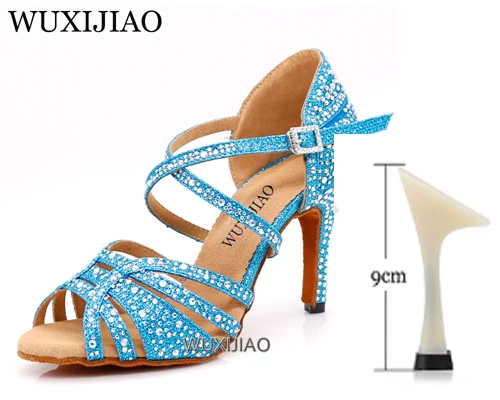 heel 9cm WUXIJIAO/танцевальная обувь для девушек; Танцевальная обувь для латинских танцев; женская обувь; обувь для сальсы; женская обувь; удобная мягкая подошва 5-10 см - Color: heel 9cm