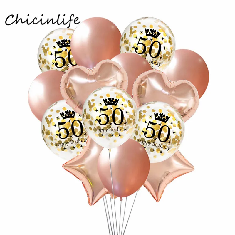 50 C style Корона из розового золота 30 40 50 лет шары на день рождения 30th 40th 50th День Рождения украшения Сердце Звезда с днем рождения - Цвет: 50 C style