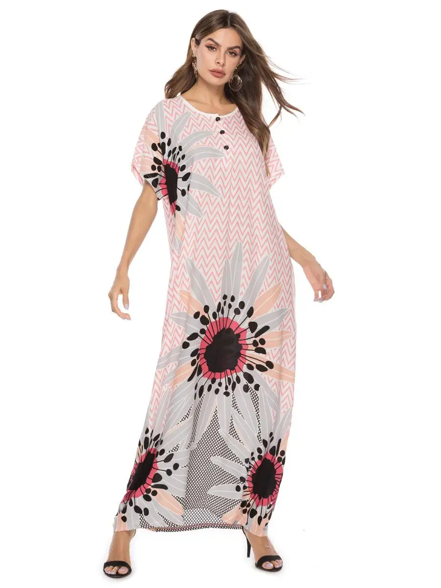 Женское длинное платье с принтом винтажное свободное мусульманское коротким