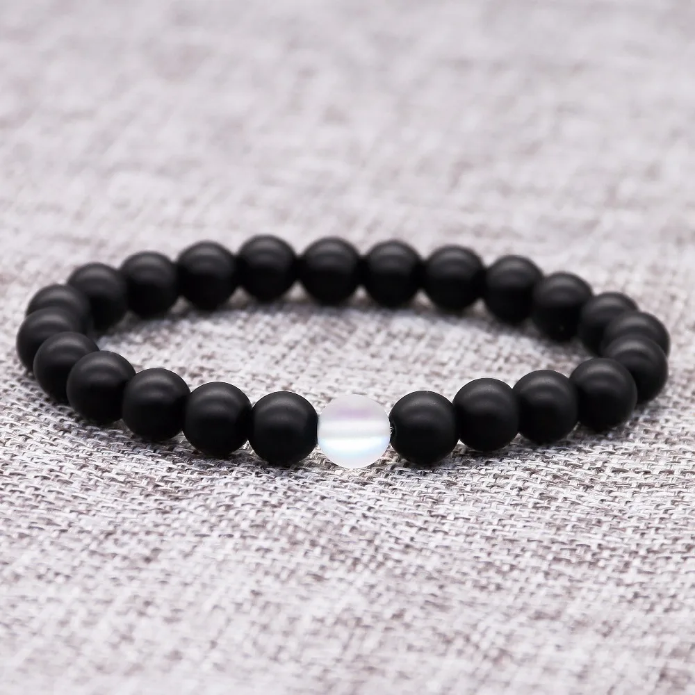 Браслет из натурального оникса для женщин и мужчин эластичный матовый белый