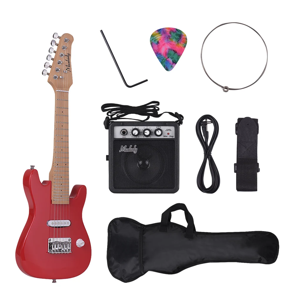 Muslady 28 дюймов детский набор электрических гитар клен шеи с изображением павловнии тело с мини усилитель акустической гитары сумка ремень Палочки строка
