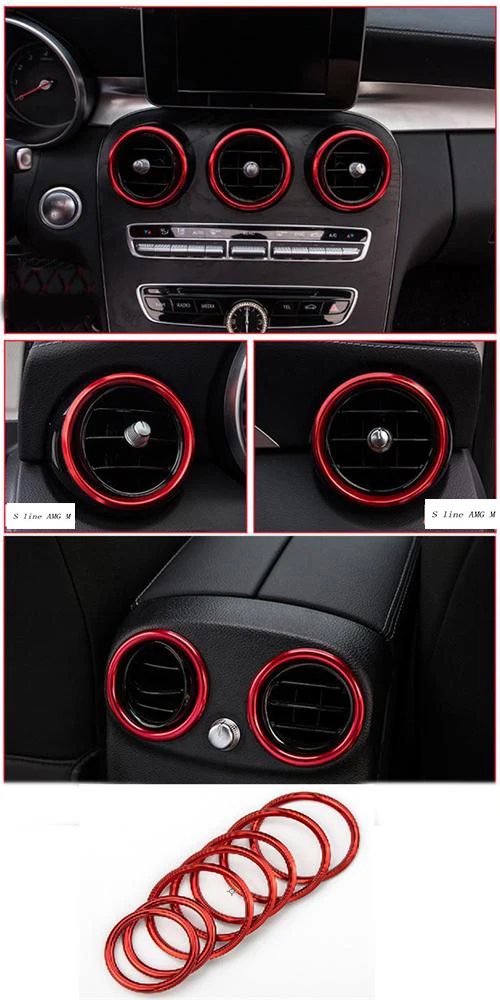 Red Автомобиль-Стайлинг розетки кольцо украшения кондиционер Вентс отделка Наклейки Обложка для Mercedes Benz C Class W205 GLC 180 200 260 - Название цвета: Red