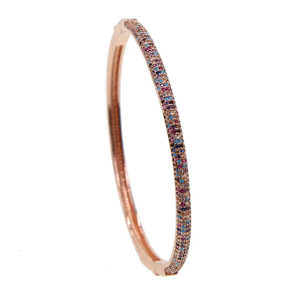 Женский браслет манжеты с разноцветным радужным кубическим цирконием lucky girl