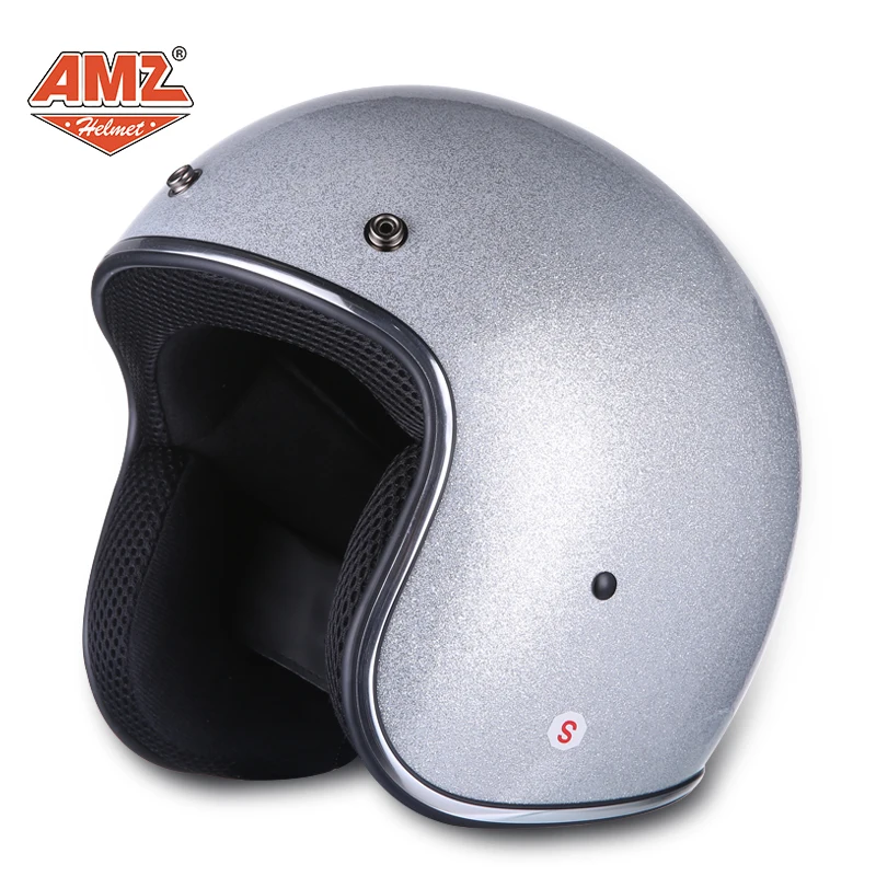 silvery AMZ мотоциклетный шлем Винтаж Casco Moto крест Половина лица Мото шлем Ретро Casco скутер шлемы с точка сертификации - Цвет: silvery